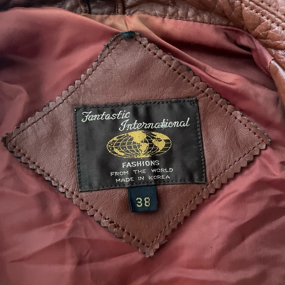 70's Vintage Fantastic International 100% Leather Camel Brown Pilot Jacket - Picture 3 of 15